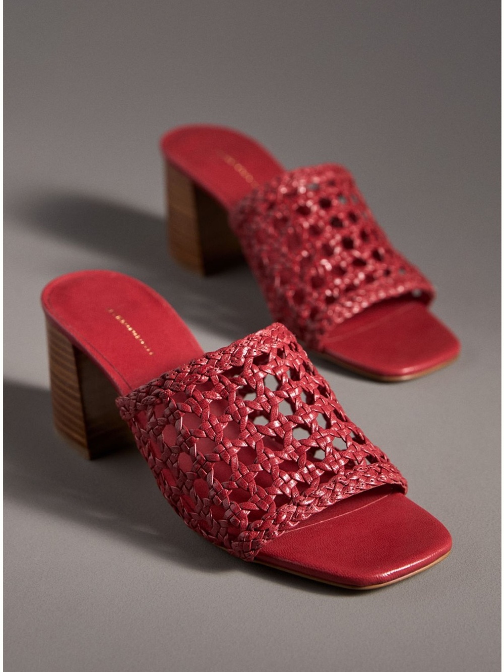 Anthropologie Red Woven Leather Block-Heel Mules